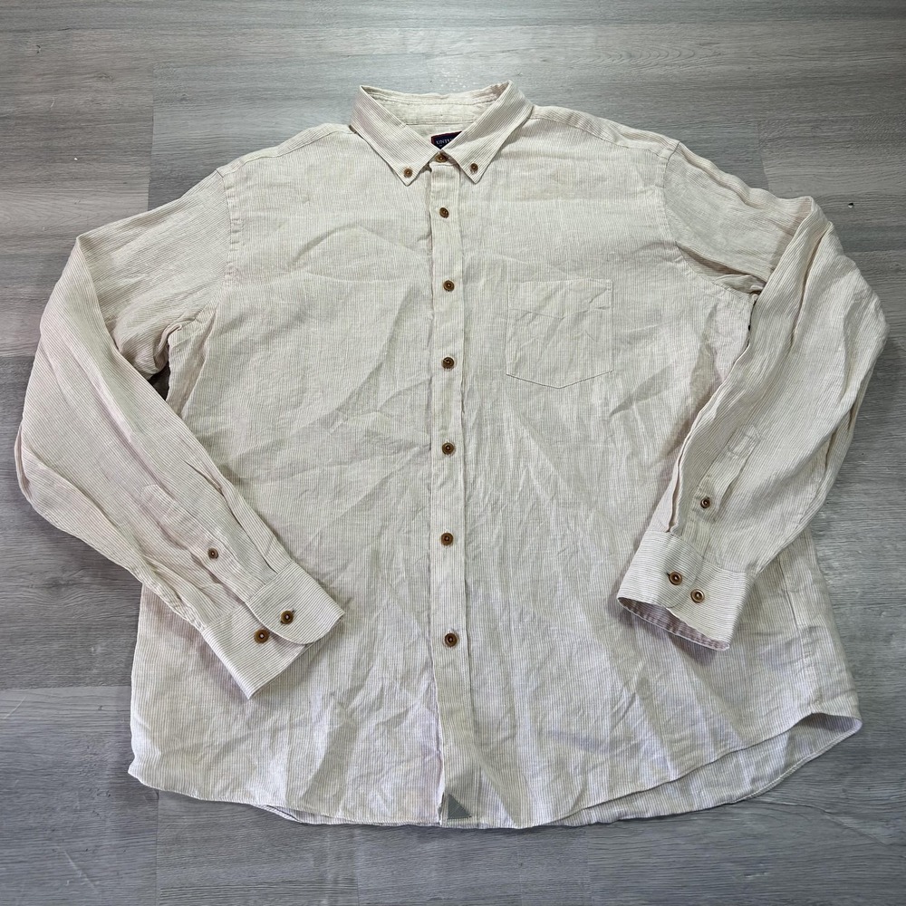 UNTUCKit Hudelot Shirt Mens XL Brown Stripe Long Sleeve Linen Button Up Casual